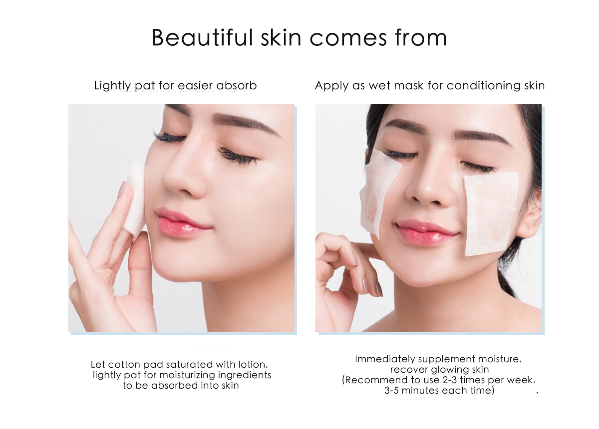 The product can be used in two ways, patting the lotion onto the skin or applying it as a wet mask to condition and moisturize the skin for a glowing complexion.